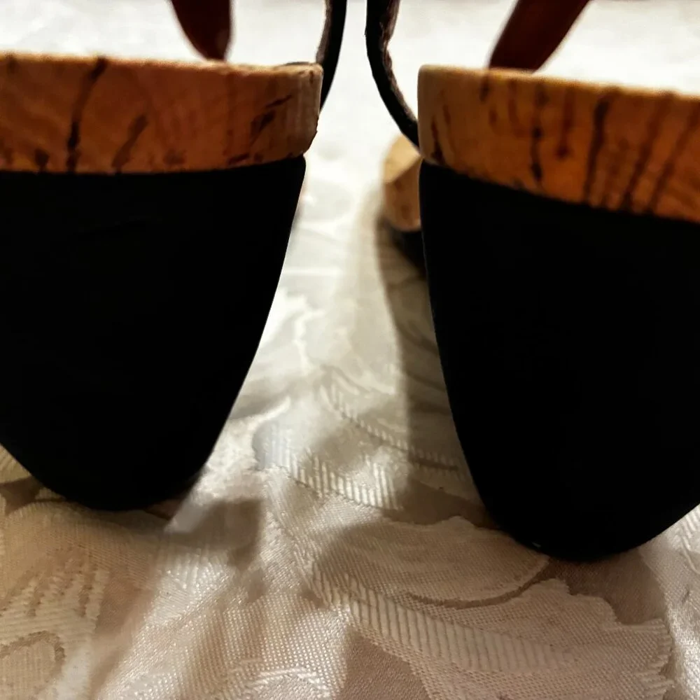 Lauren Ralph Lauren Navy Cork Wedge Sandals T Strap Adjustable Buckle-NEW - 6.5B
